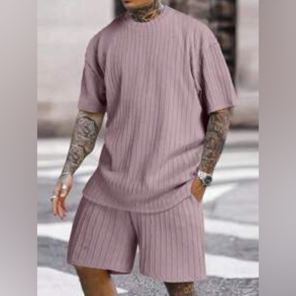 SHEIN Textured Knit Set in Dusty Pink